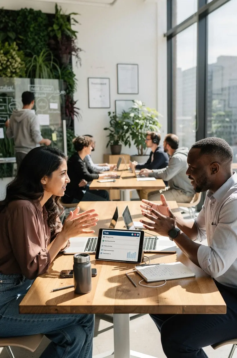 A professional reviewing a digital calendar and task management software to optimize workflow and routine simplification.